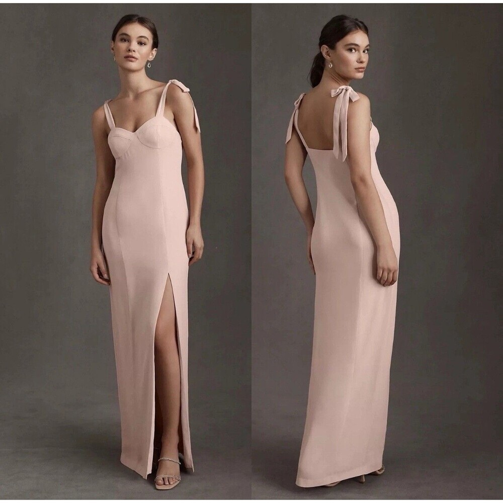 NWT Anthropologie BHLDN 10 Antonia Georgette Tie Shoulder Dress Gown Blush Pink